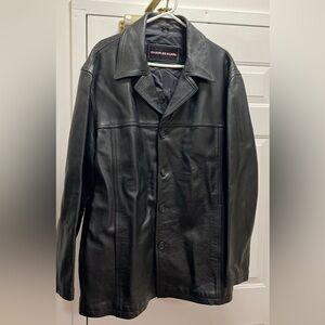 Charles Klein 100% Genuine Leather Black Trench Coat Size XL